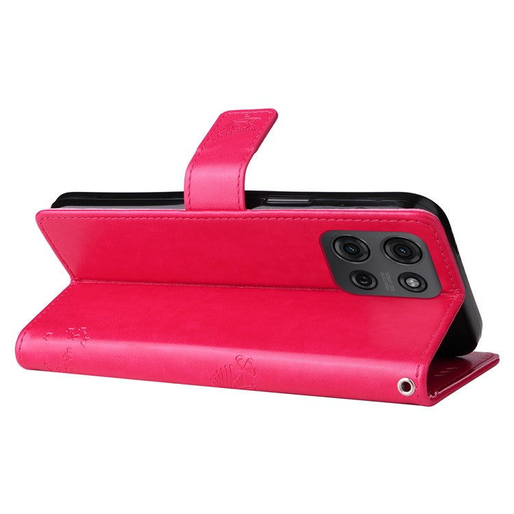 For Motorola Moto G75 5G Case Cat Tree Pattern Flip Leather Phone Cover - Rose