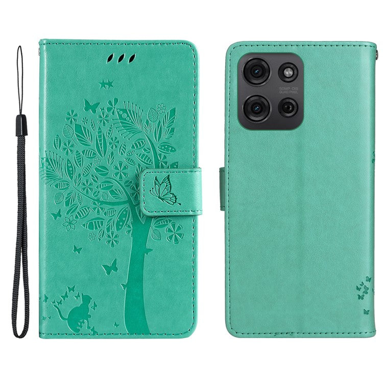 For Motorola Moto G75 5G Case Cat Tree Pattern Flip Leather Phone Cover - Green