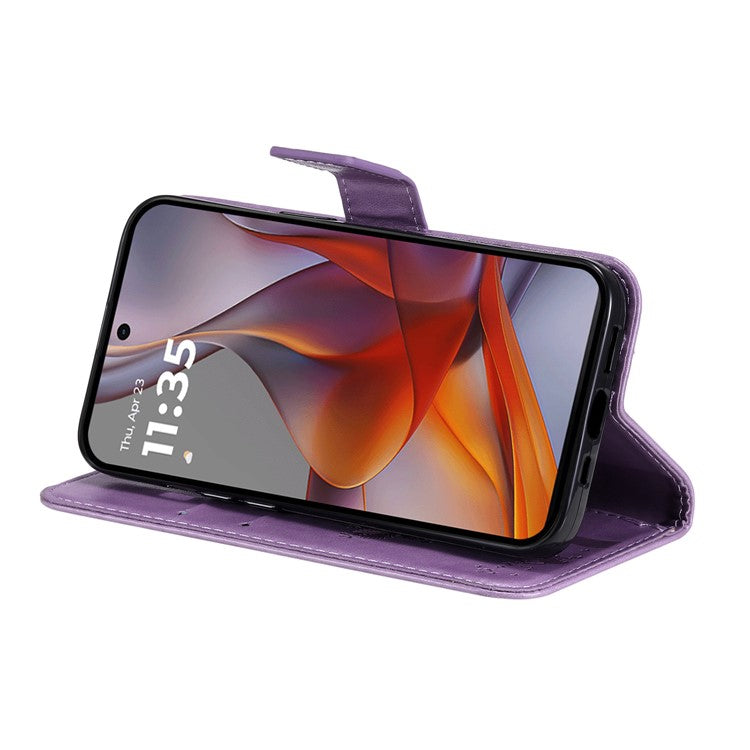 For Motorola Moto G75 5G Case Cat Tree Pattern Flip Leather Phone Cover - Light Purple