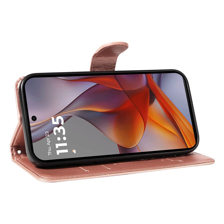 For Motorola Moto G75 5G Case Flower Pattern PU Leather Wallet Phone Cover - Rose Gold