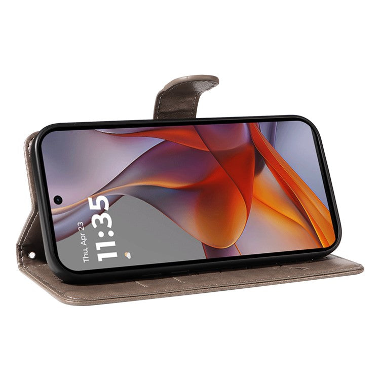 For Motorola Moto G75 5G Case Flower Pattern PU Leather Wallet Phone Cover - Grey