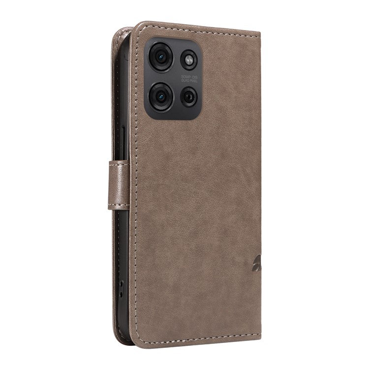 For Motorola Moto G75 5G Case Flower Pattern PU Leather Wallet Phone Cover - Grey