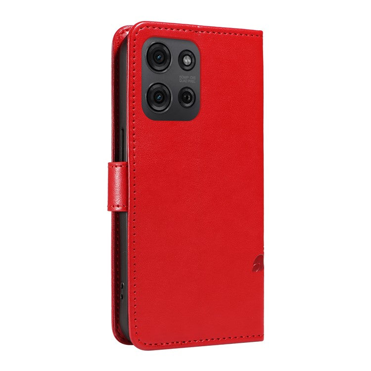 For Motorola Moto G75 5G Case Flower Pattern PU Leather Wallet Phone Cover - Red