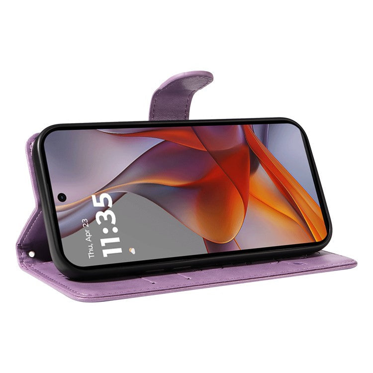 For Motorola Moto G75 5G Case Flower Pattern PU Leather Wallet Phone Cover - Light Purple