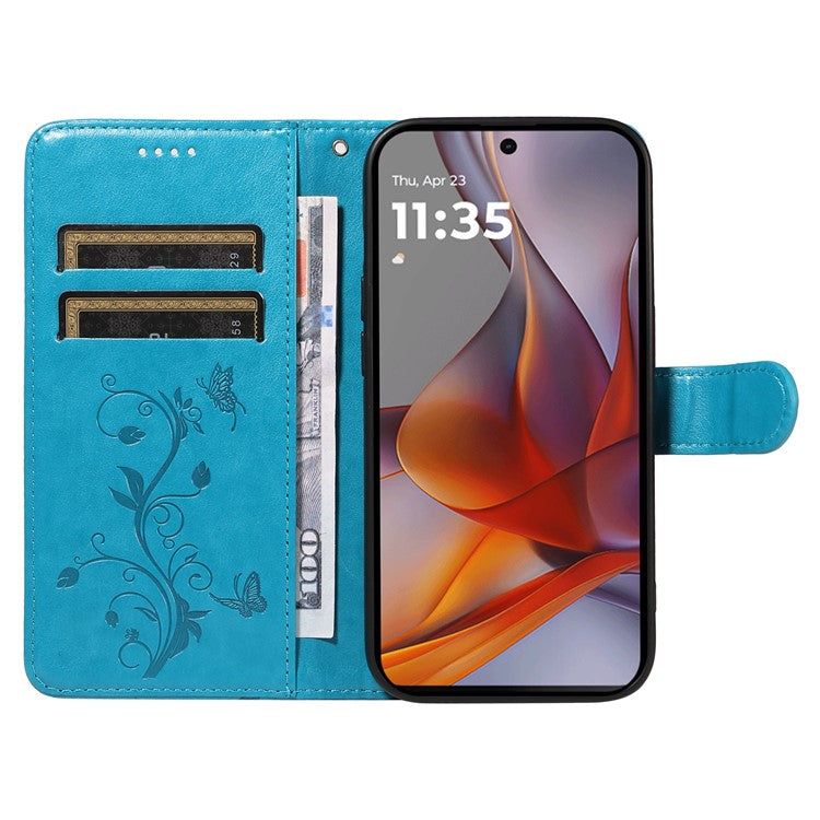 For Motorola Moto G75 5G Case Flower Pattern PU Leather Wallet Phone Cover - Blue