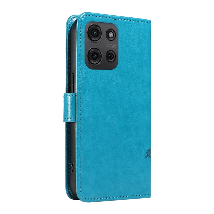 For Motorola Moto G75 5G Case Flower Pattern PU Leather Wallet Phone Cover - Blue