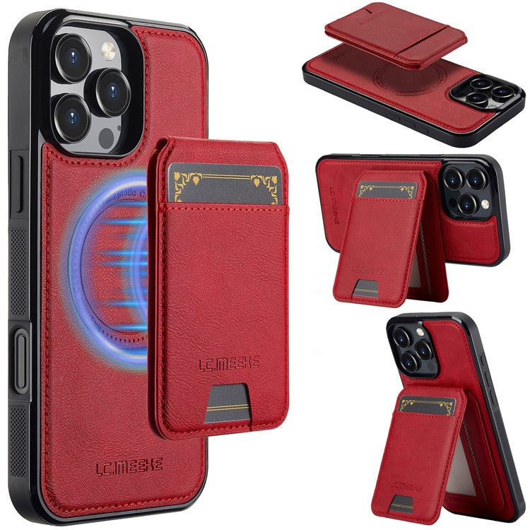 LC.IMEEKE L3 For iPhone 16 Pro Magnetic Case Detachable Card Holder Leather+TPU Mobile Cover - Red