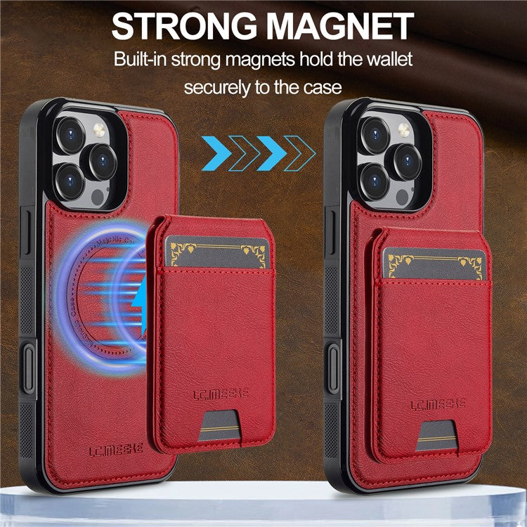 LC.IMEEKE L3 For iPhone 16 Pro Magnetic Case Detachable Card Holder Leather+TPU Mobile Cover - Red