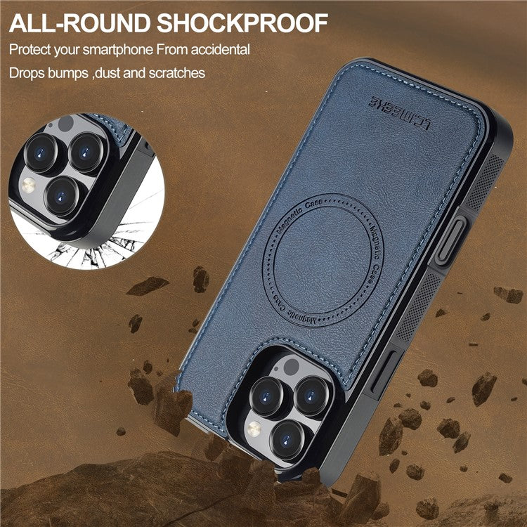 LC.IMEEKE L5 For iPhone 16 Pro Magnetic Phone Case Leather Back Cover with Detachable Card Holder - Blue