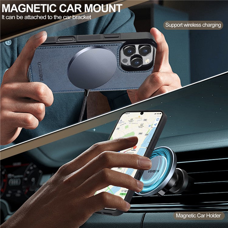 LC.IMEEKE L5 For iPhone 16 Pro Magnetic Phone Case Leather Back Cover with Detachable Card Holder - Blue