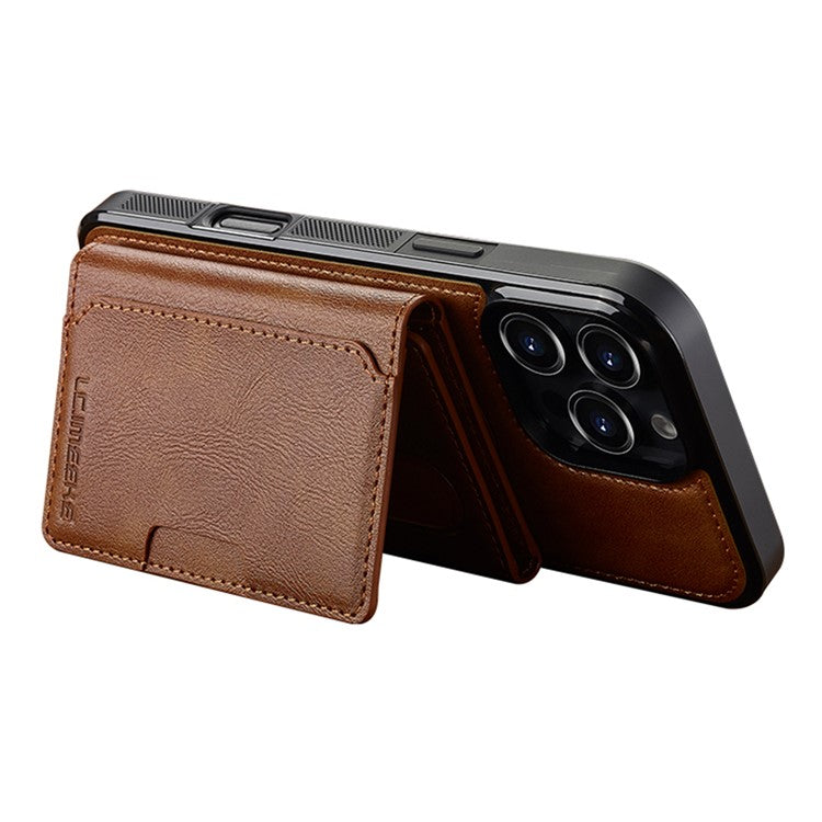 LC.IMEEKE L5 For iPhone 16 Pro Magnetic Phone Case Leather Back Cover with Detachable Card Holder - Brown