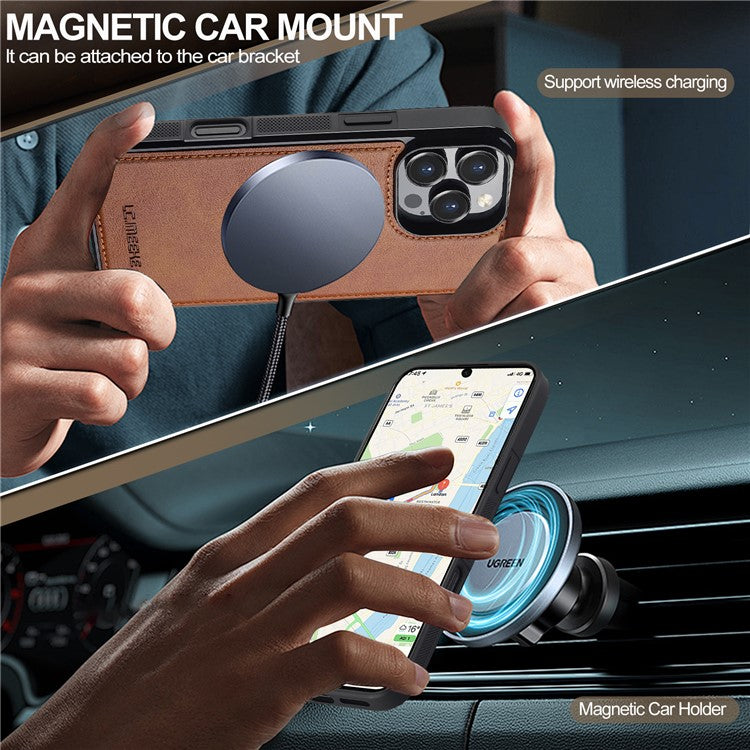 LC.IMEEKE L5 For iPhone 16 Pro Magnetic Phone Case Leather Back Cover with Detachable Card Holder - Brown
