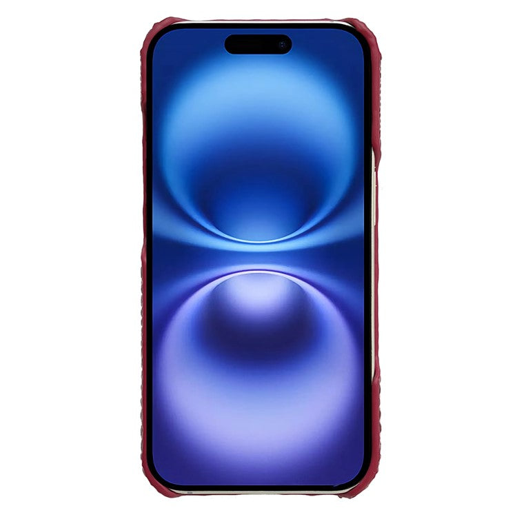 For iPhone 16 Case Crocodile Head Genuine Cow Leather Coated PC Phone Cover - Red