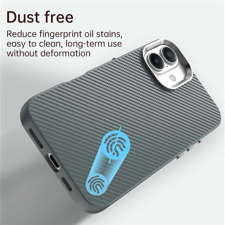 For iPhone 16 Case Cell Phone Hybrid Back Cover Carbon Fiber Texture - Grey
