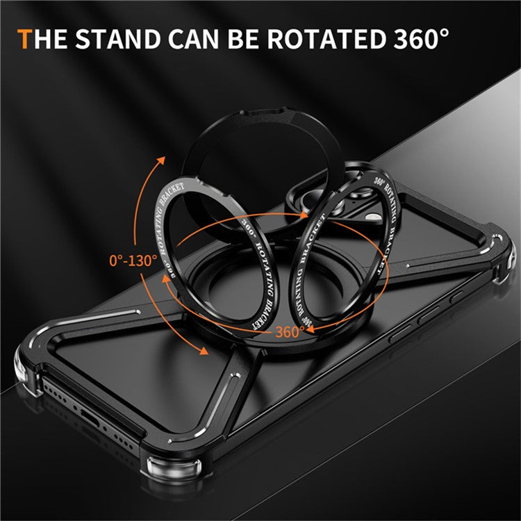 For iPhone 16 Plus Magnetic Case Rotating Kickstand Metal Bumper Phone Cover - Black