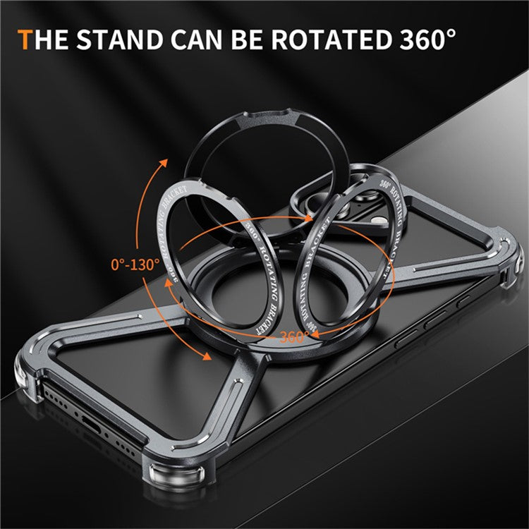 For iPhone 16 Plus Magnetic Case Rotating Kickstand Metal Bumper Phone Cover - Grey