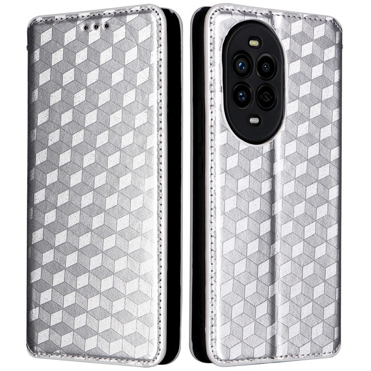 For Huawei nova 13 Pro 5G Wallet Case Rhombus Imprinted Leather Phone Cover - Silver