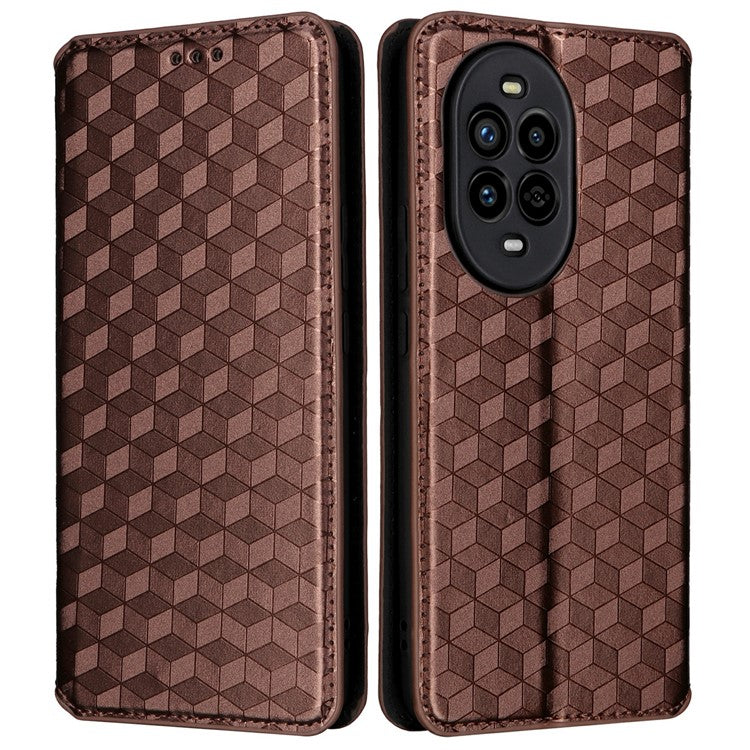 For Huawei nova 13 Pro 5G Wallet Case Rhombus Imprinted Leather Phone Cover - Brown