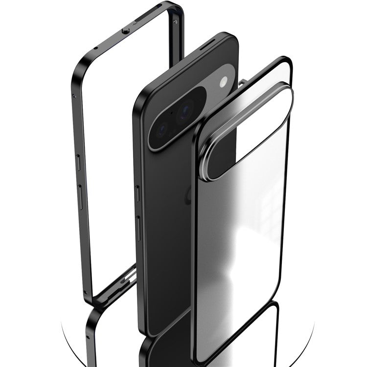 For Google Pixel 9 / Pixel 9 Pro Matte Case Aluminium Alloy+PC Phone Cover Pop-Up Snap Lock - Black