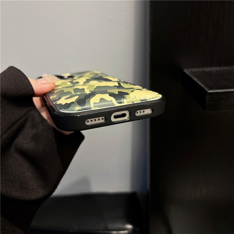 For iPhone 16 Case Camo Puffer Jacket Leather+TPU 3D Protective Cover - Green