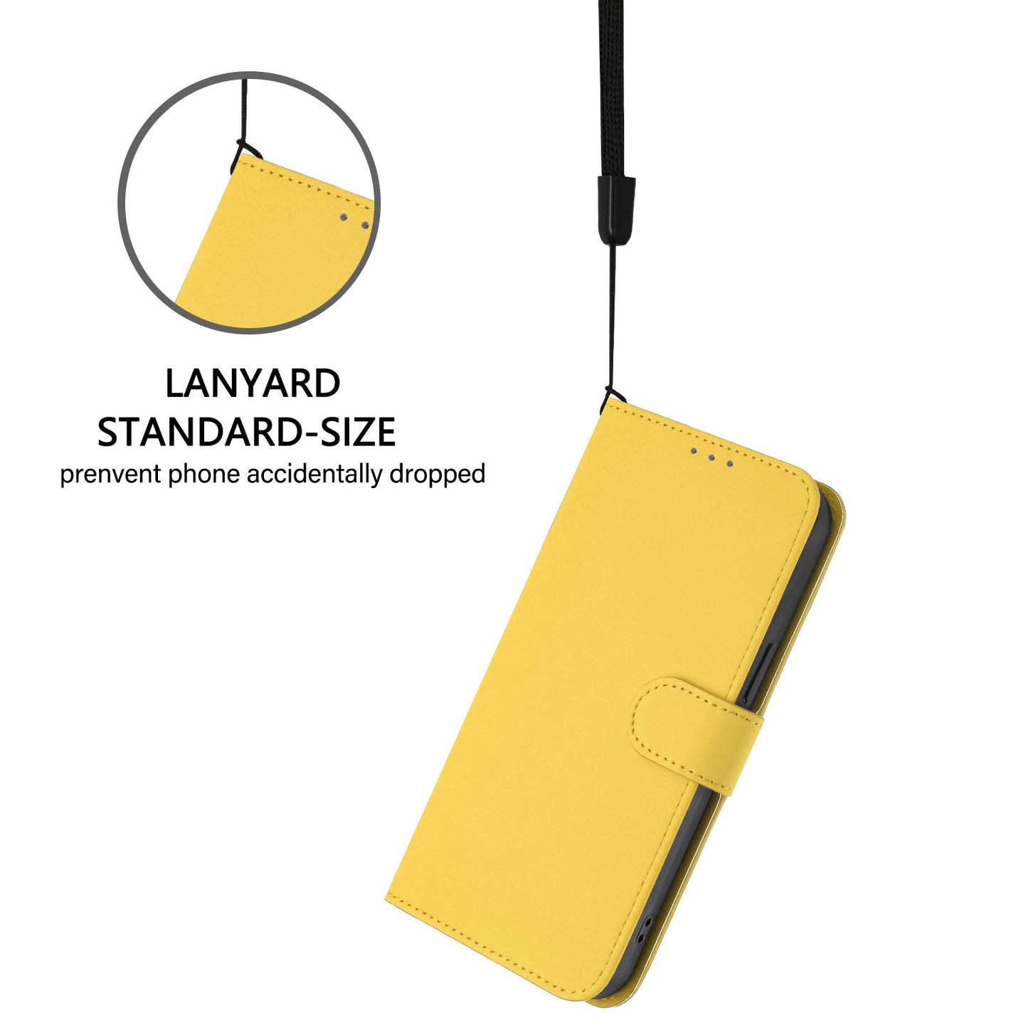 For Samsung Galaxy A55 5G Case Solid Color Wallet Leather Phone Cover with Strap - Lemon