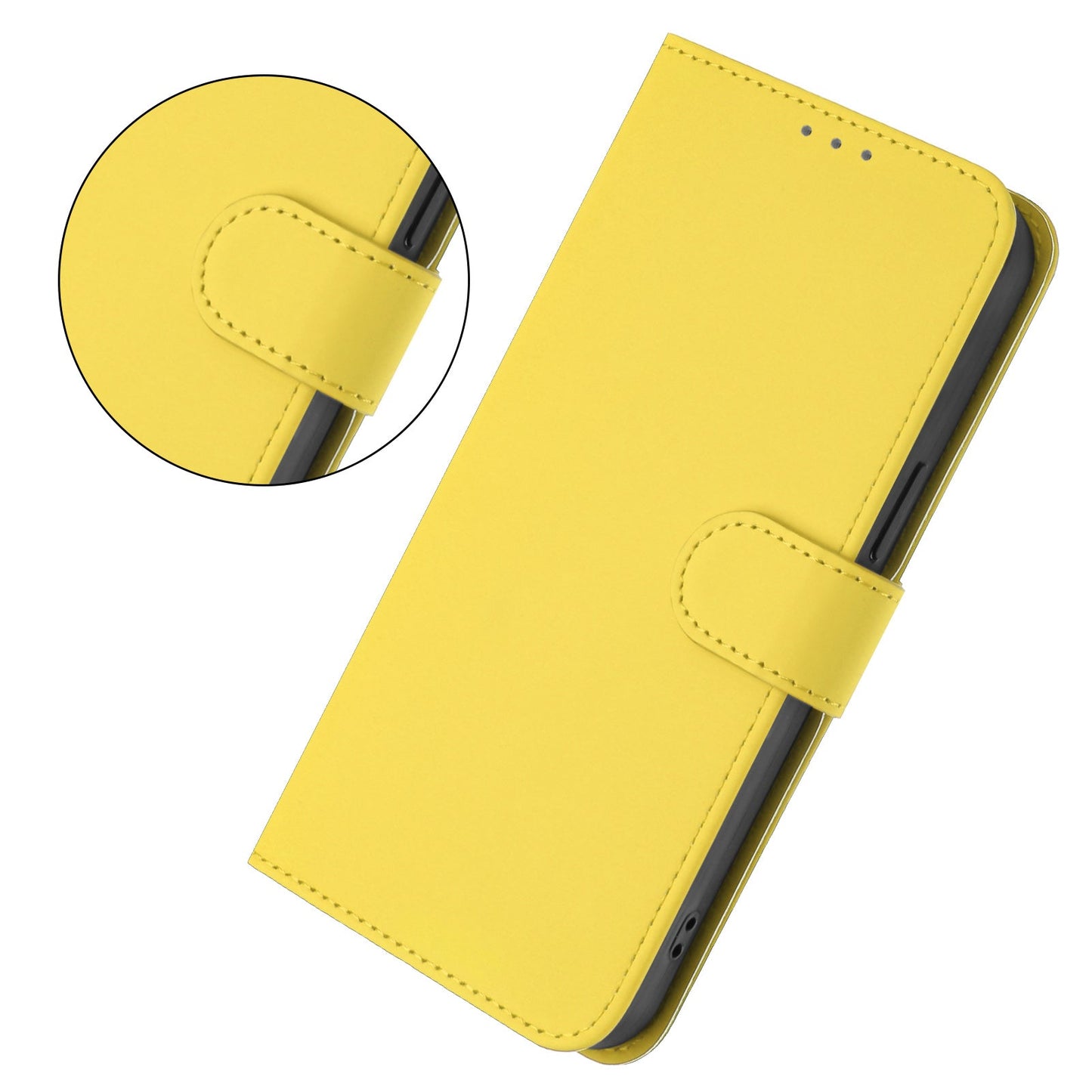 For Samsung Galaxy A55 5G Case Solid Color Wallet Leather Phone Cover with Strap - Lemon