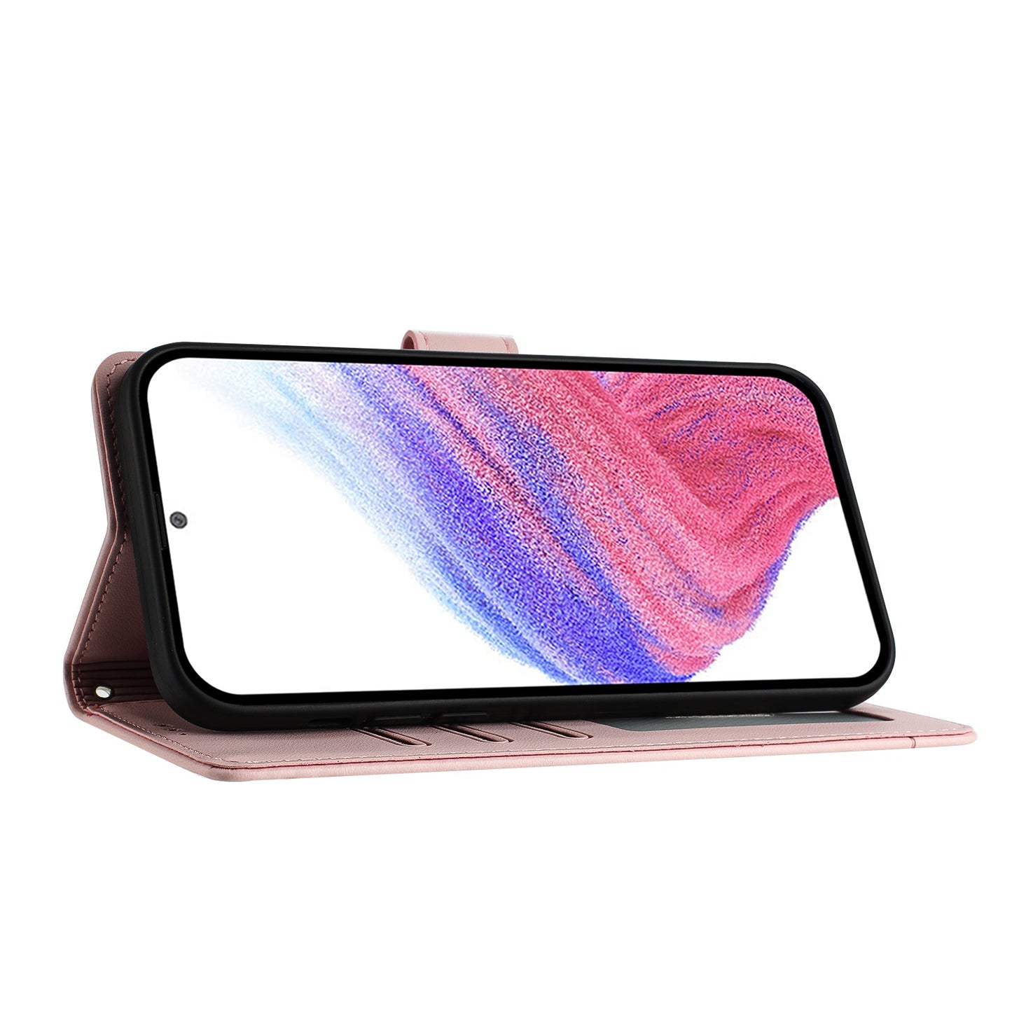 For iPhone 16 Pro Case with Strap RFID Blocking Leather Wallet Phone Cover Cat Mouse Pattern - Pink