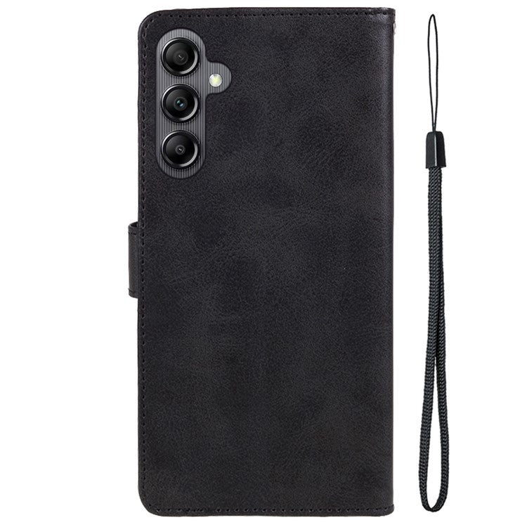 For Samsung Galaxy A56 5G Case PU Leather Wallet Protective Phone Cover Calf Texture - Black