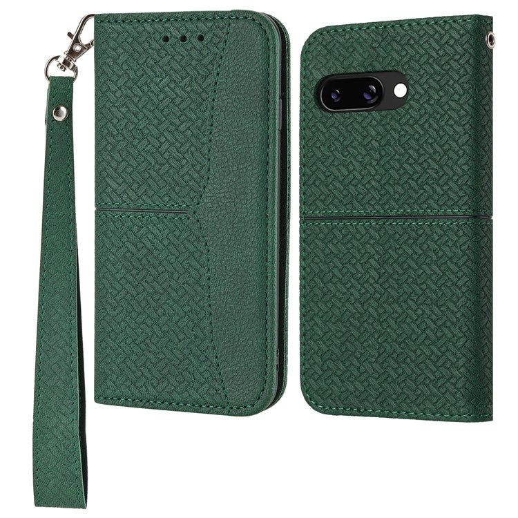 For Google Pixel 9a Case Woven Texture PU Leather Wallet Phone Cover - Green