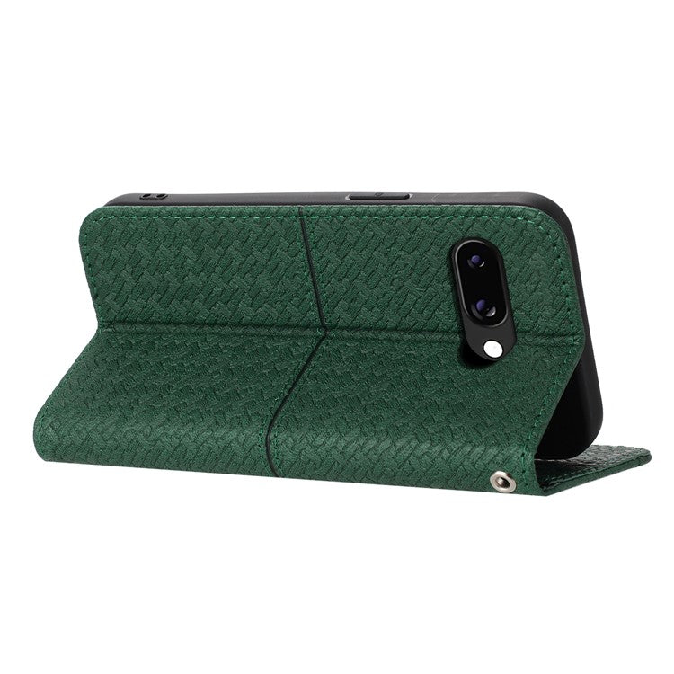 For Google Pixel 9a Case Woven Texture PU Leather Wallet Phone Cover - Green