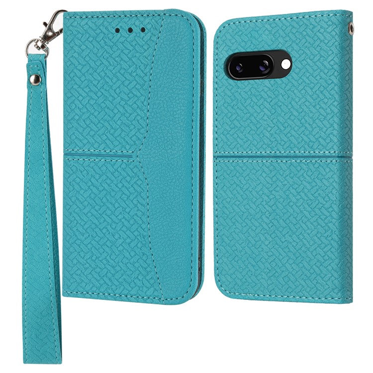 For Google Pixel 9a Case Woven Texture PU Leather Wallet Phone Cover - Blue