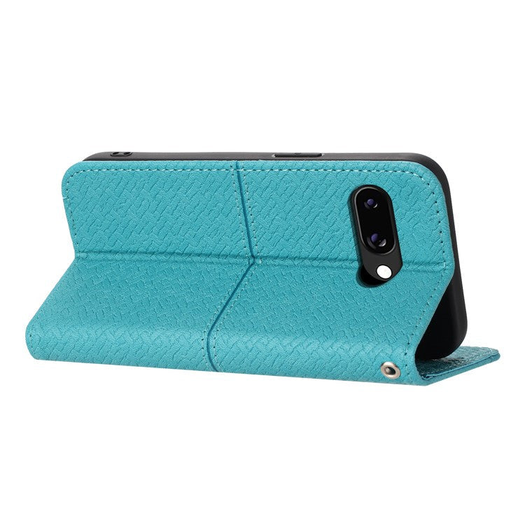 For Google Pixel 9a Case Woven Texture PU Leather Wallet Phone Cover - Blue