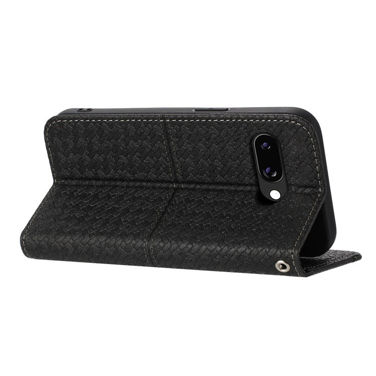 For Google Pixel 9a Case Woven Texture PU Leather Wallet Phone Cover - Black