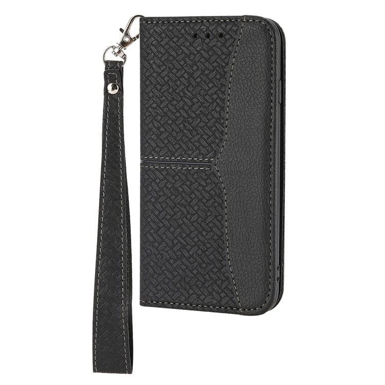 For Google Pixel 9a Case Woven Texture PU Leather Wallet Phone Cover - Black