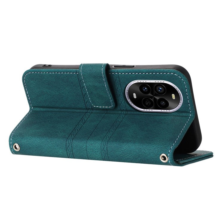 For Huawei nova 13 Pro 5G Case Wallet Skin-Touch Leather Imprinted Phone Cover - Blackish Green