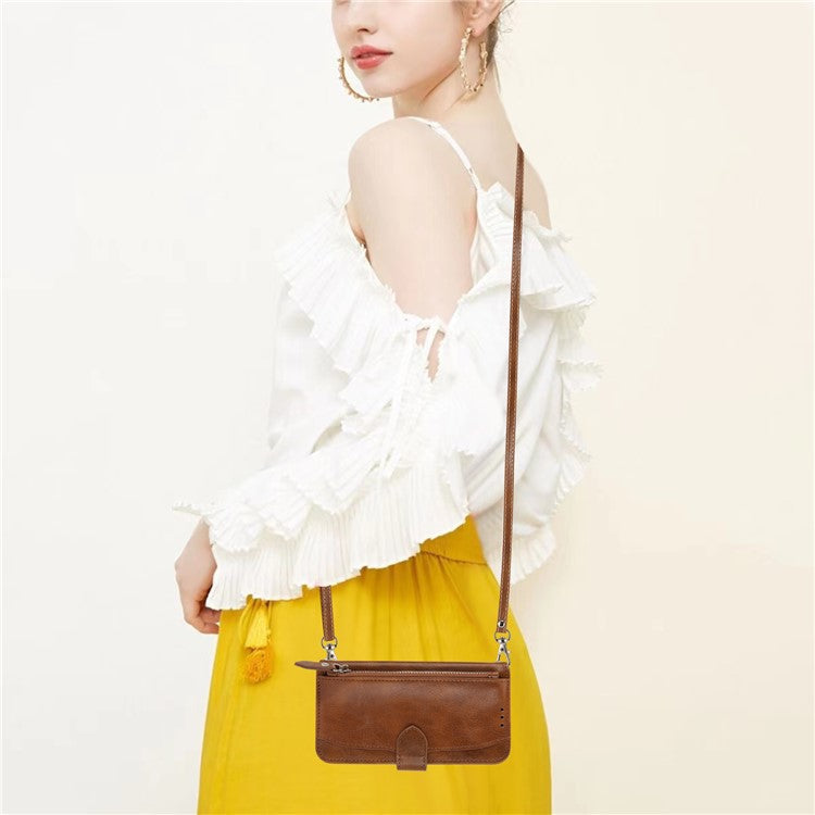 For Google Pixel 9a Case Zipper Pocket Leather Phone Cover with Crossbody Shoulder Strap - Brown