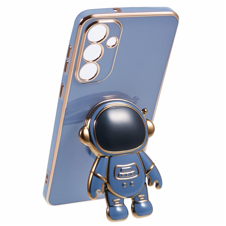 For Samsung Galaxy S24 Case Electroplating Soft TPU Phone Cover Astronaut Hidden Kickstand - Blue
