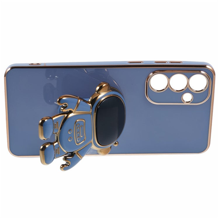 For Samsung Galaxy S24 Case Electroplating Soft TPU Phone Cover Astronaut Hidden Kickstand - Blue