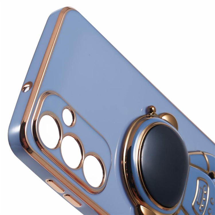 For Samsung Galaxy S24 Case Electroplating Soft TPU Phone Cover Astronaut Hidden Kickstand - Blue