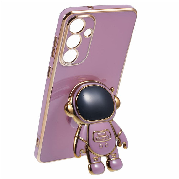 For Samsung Galaxy S25+ Case Electroplating Soft TPU Phone Cover Astronaut Hidden Kickstand - Purple