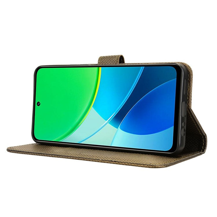 For vivo Y19s 4G Case PU Leather Diamond Texture Wallet Phone Cover - Brown