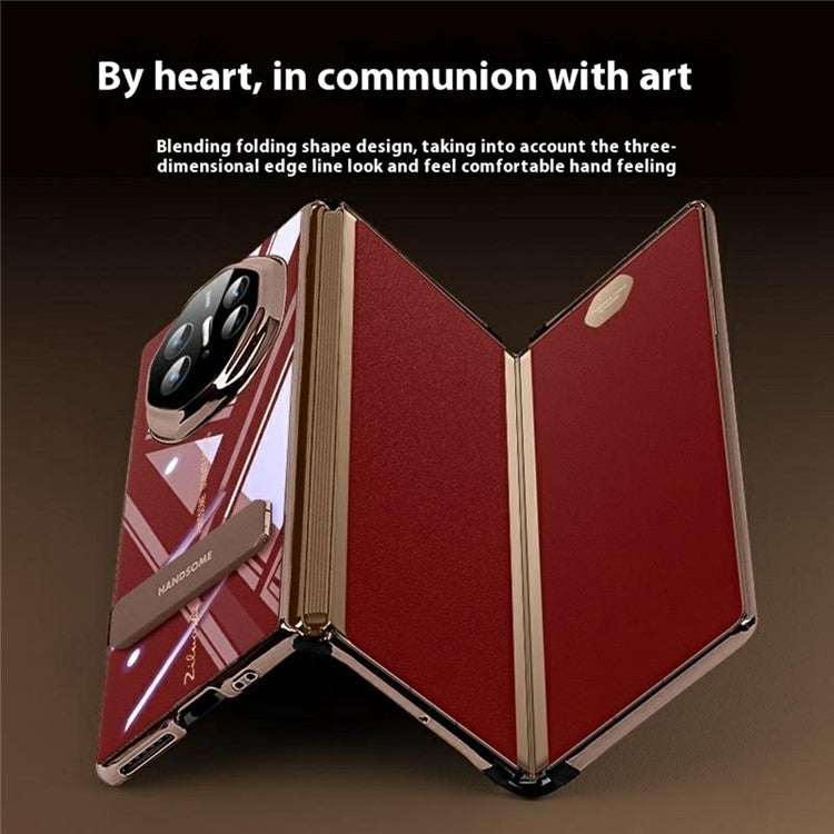 For Huawei Mate XT Ultimate Case Kickstand Electroplating Frame Clear PC Phone Back Cover - Champagne Gold