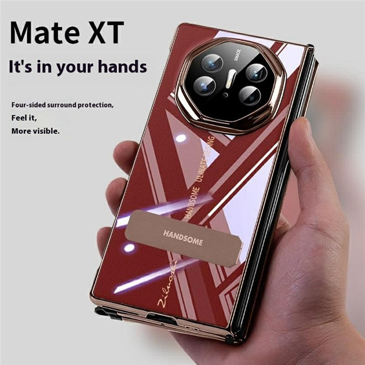 For Huawei Mate XT Ultimate Case Kickstand Electroplating Frame Clear PC Phone Back Cover - Champagne Gold