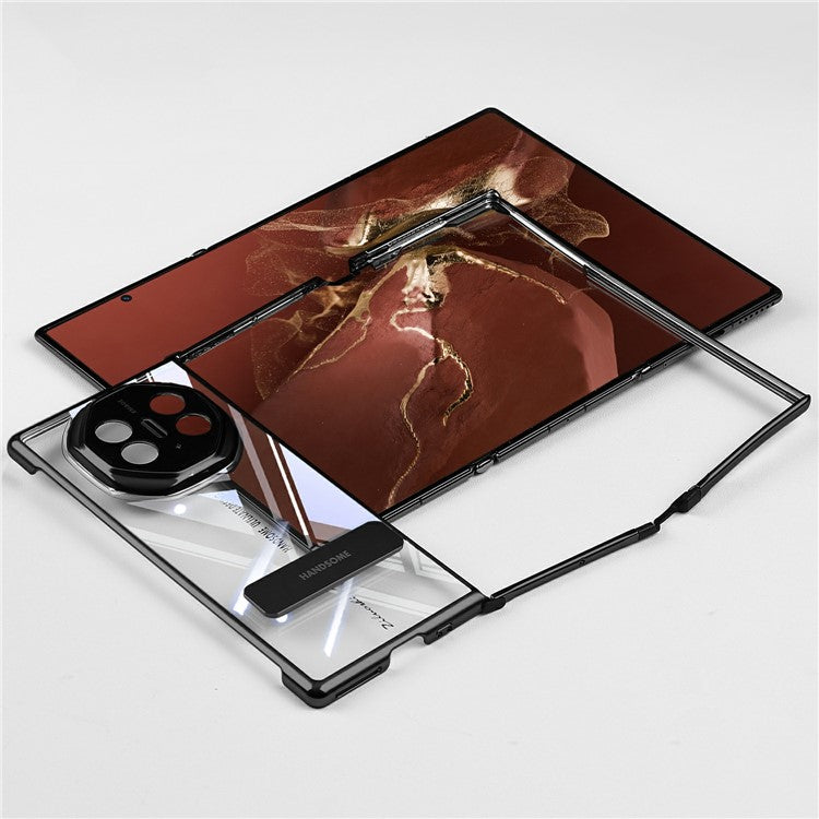 For Huawei Mate XT Ultimate Case Kickstand Electroplating Frame Clear PC Phone Back Cover - Black