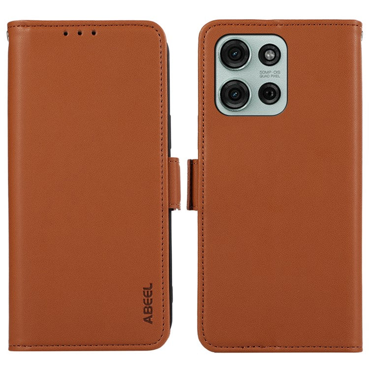 ABEEL For Motorola Moto G75 5G Case Leather Phone Cover with RFID Blocking Wallet - Brown