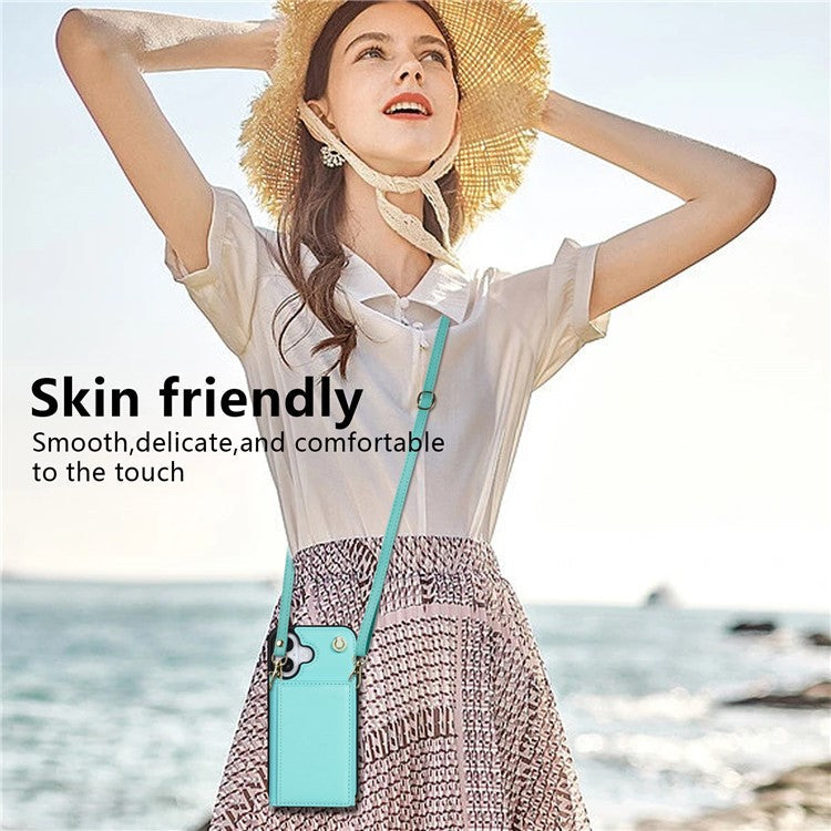 BKS-003 For iPhone 16 Plus Case Tri-Fold Card Holder Kickstand TPU+Leather Back Cover with Shoulder Strap - Green