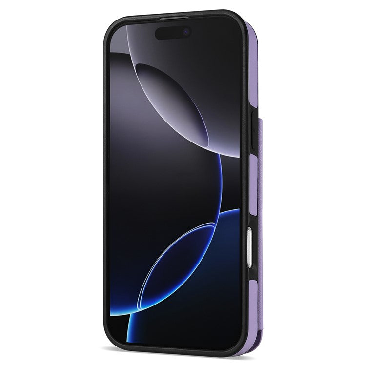 For iPhone 16 Pro Case with Wrist Strap Card Slots Rhombus Leather+TPU Phone Cover - Purple