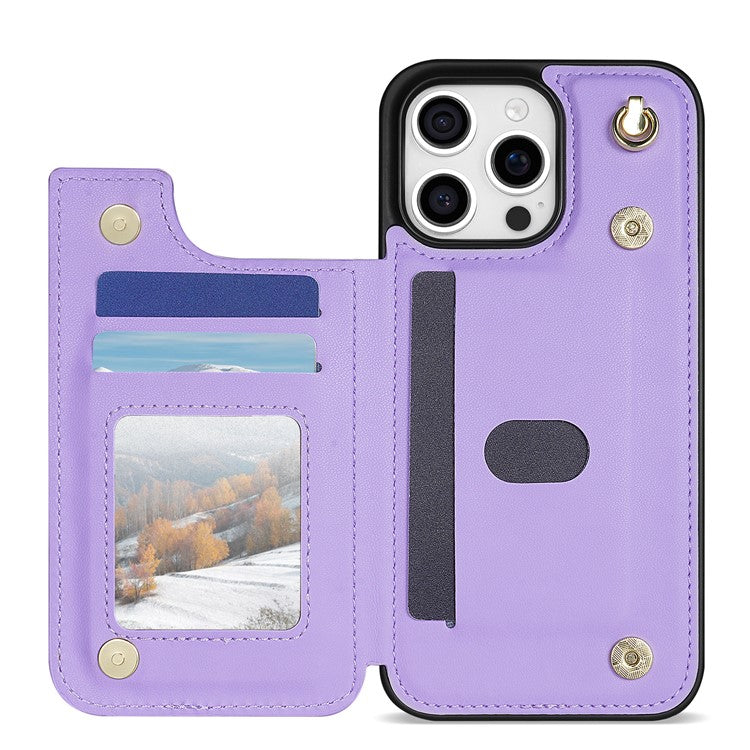 For iPhone 16 Pro Case with Wrist Strap Card Slots Rhombus Leather+TPU Phone Cover - Purple