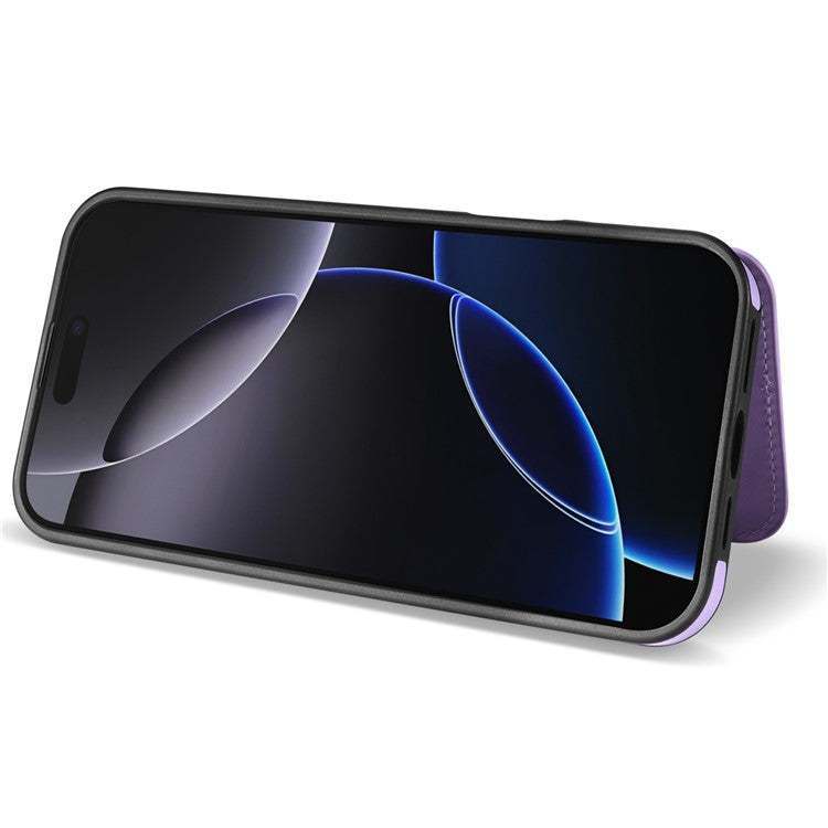 For iPhone 16 Pro Case with Wrist Strap Card Slots Rhombus Leather+TPU Phone Cover - Purple