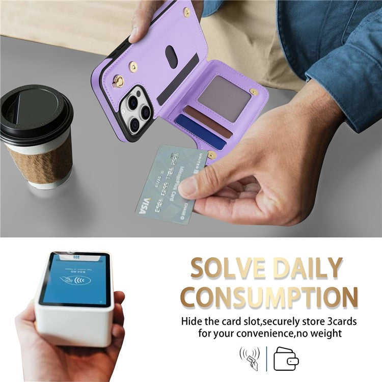 For iPhone 16 Pro Case with Wrist Strap Card Slots Rhombus Leather+TPU Phone Cover - Purple